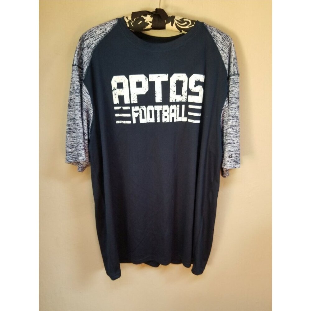 Badger Sport Womens Raglan Sleeves Top 55 Aptos Football Print Black Gray Sz XL
